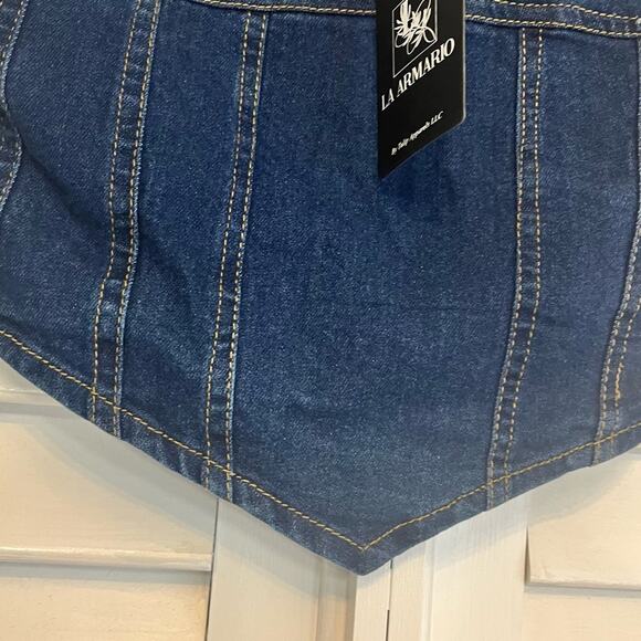 La Armario‎ Denim Strapless Crop Top Size Large - Picture 3 of 6